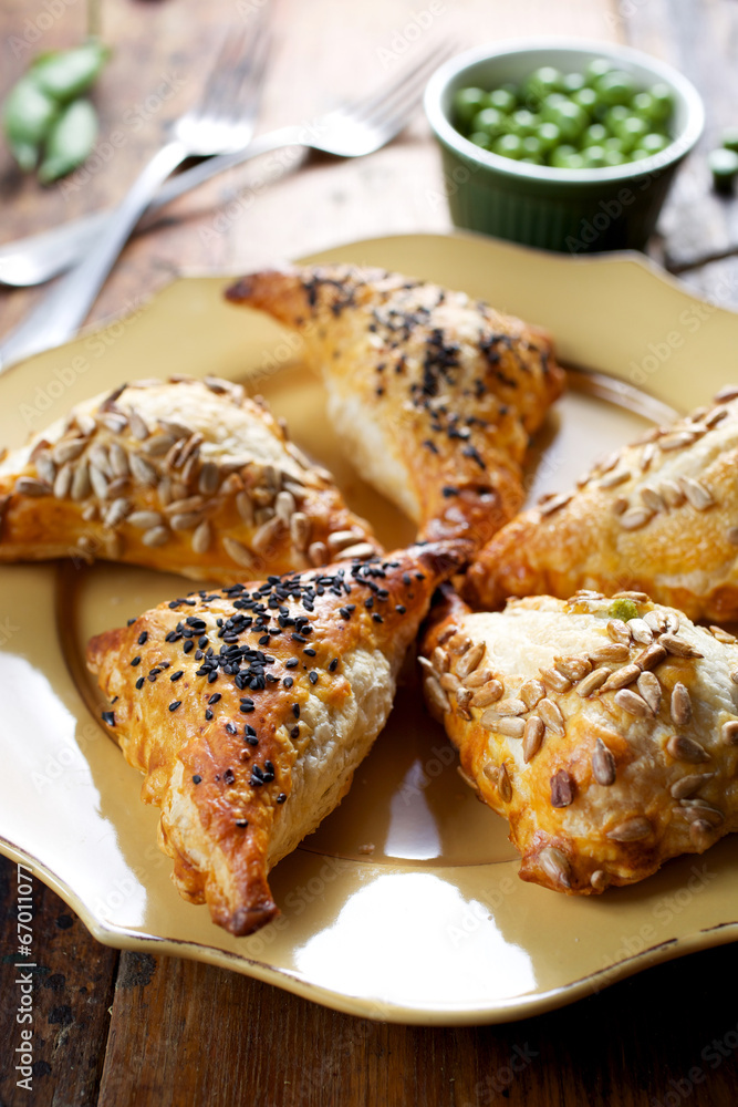 Puff pastry stuffed with green peas Puff pastry stuffed with green peas