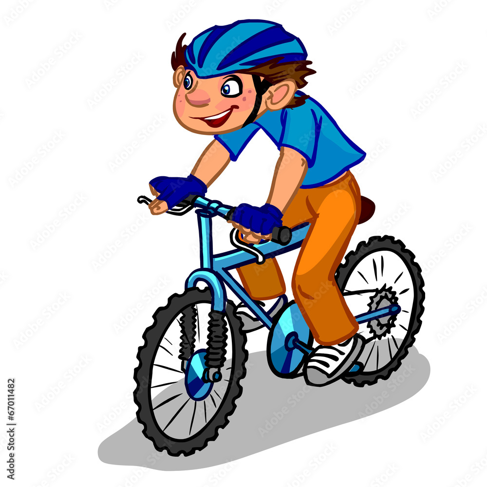 The illustration of a cartoon boy on a bicycle. The illustration of a cartoon boy on a bicycle.