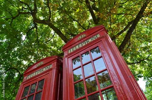 Red telephone box.