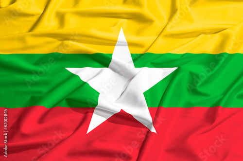Myanmar flag on a silk drape waving #67012845