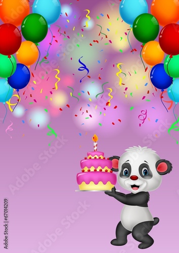 Fototapeta Naklejka Na Ścianę i Meble -  Panda holding birthday cake