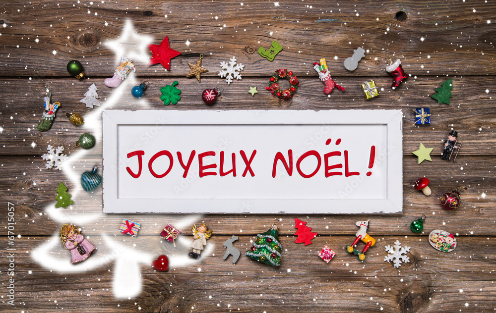 Joyeux Noel Grußkarte Weihnachten mit Text in Französisch StockFoto