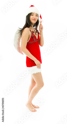 Asian young woman wearing Santa costume dressed up as an angel © bruno135_406