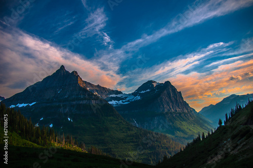 Mountains in Glacier at Sunset photo