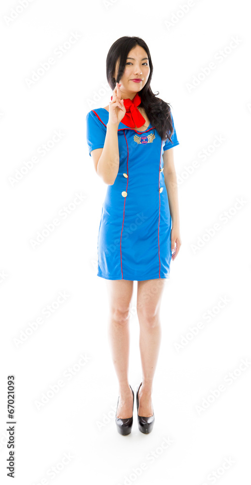 Asian air stewardess crossing her fingers Asian air stewardess crossing her fingers