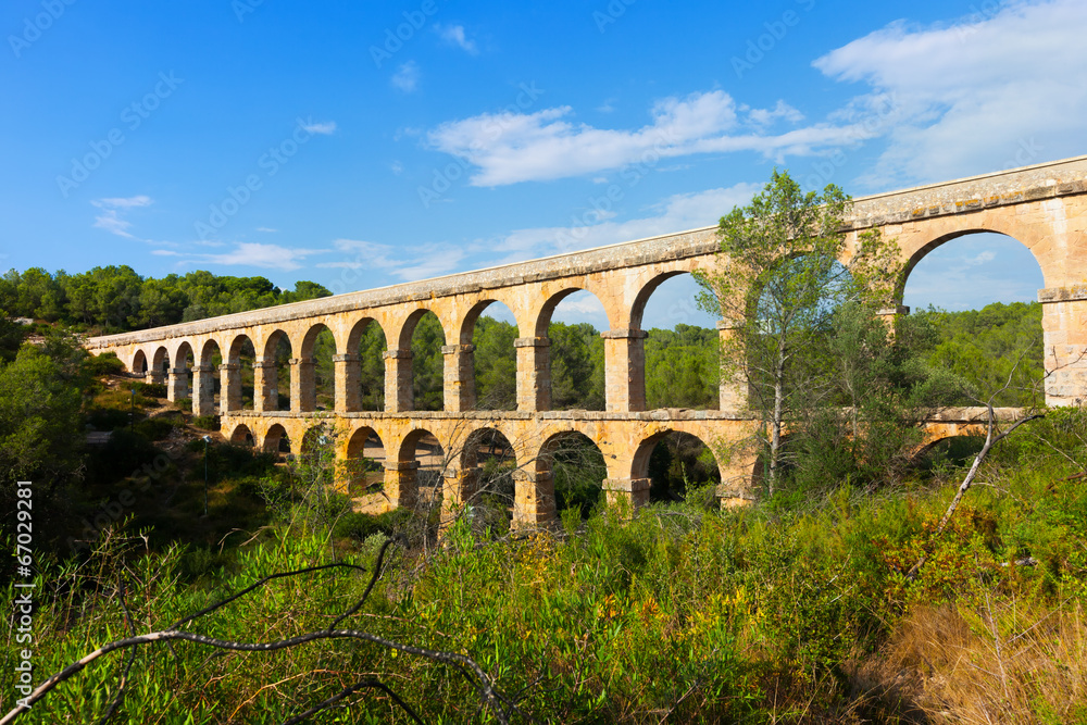Roman aqueduct in  forest. Tarragona,