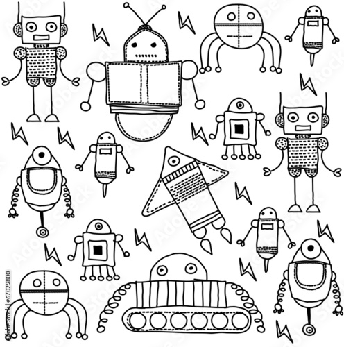 set of coloring cartoon robots