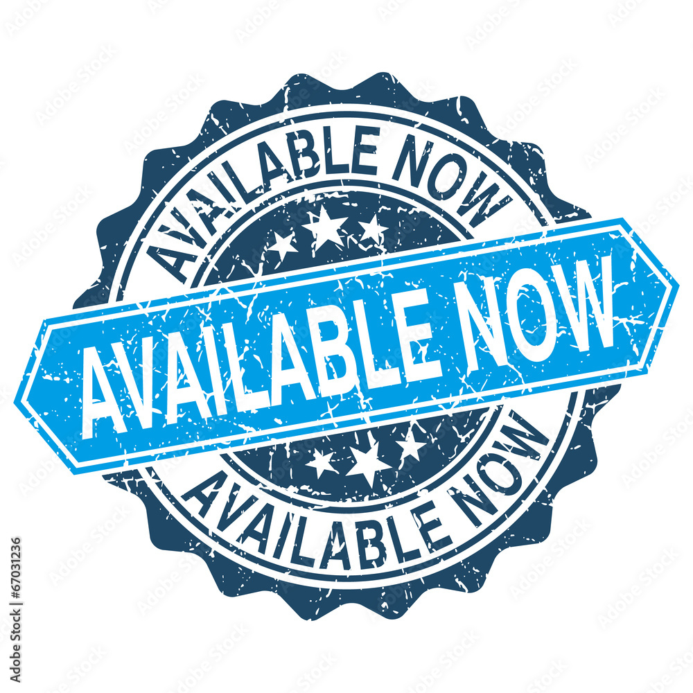 Obraz premium Available now grungy stamp isolated on white background