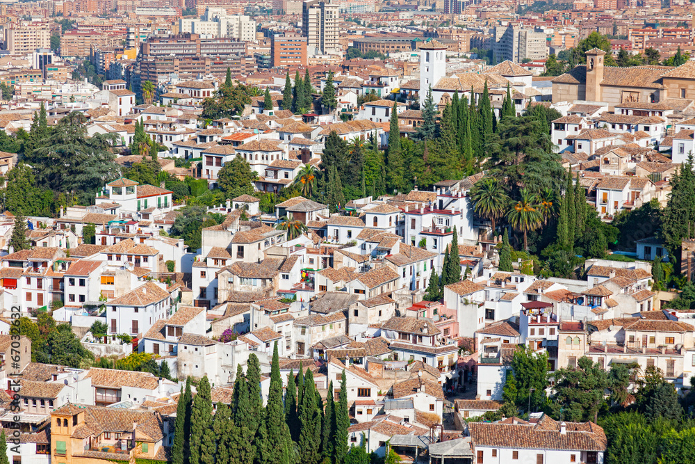  top view on residential quarters of Granada, Spain