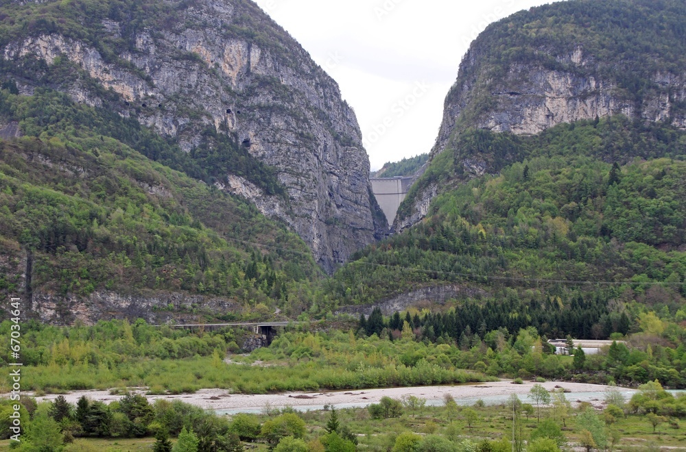 vajont Dam as seen from the town of Longarone