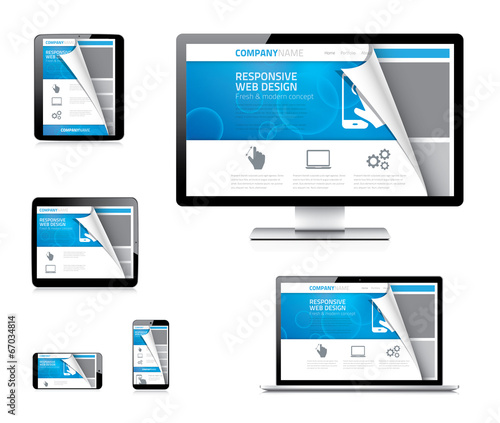 Responsive web design vector concept with curved paper corner