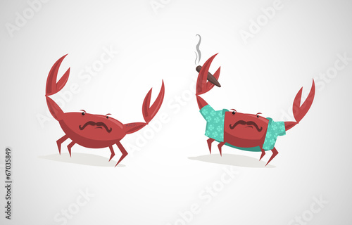 Vector illustration of two funny cartoon crabs