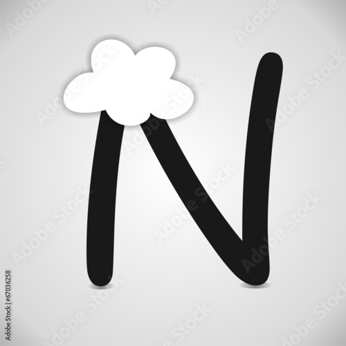 Letra N. Nube. Abecedario español. Ilustración infantil vectorial