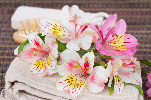 spa setting with alstroemeria flowers