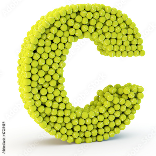 3D letter C made from tennis balls