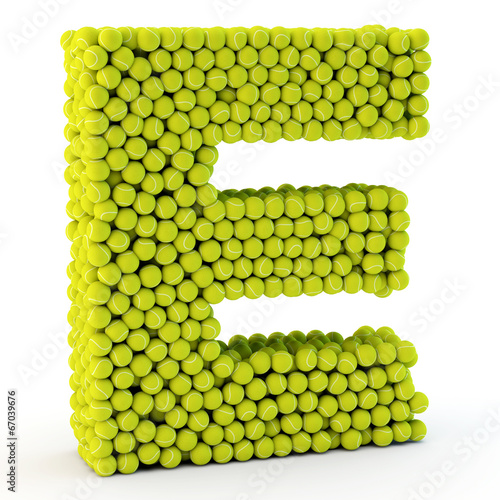 3D letter E made from tennis balls