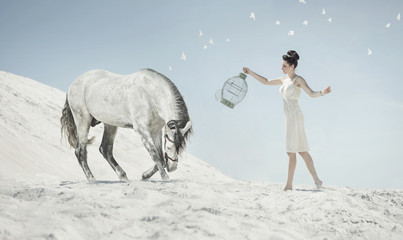 Fine shot of the sensual lady with the horse
