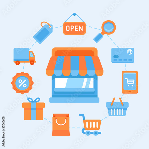 Flat vector icons - shopping concept
