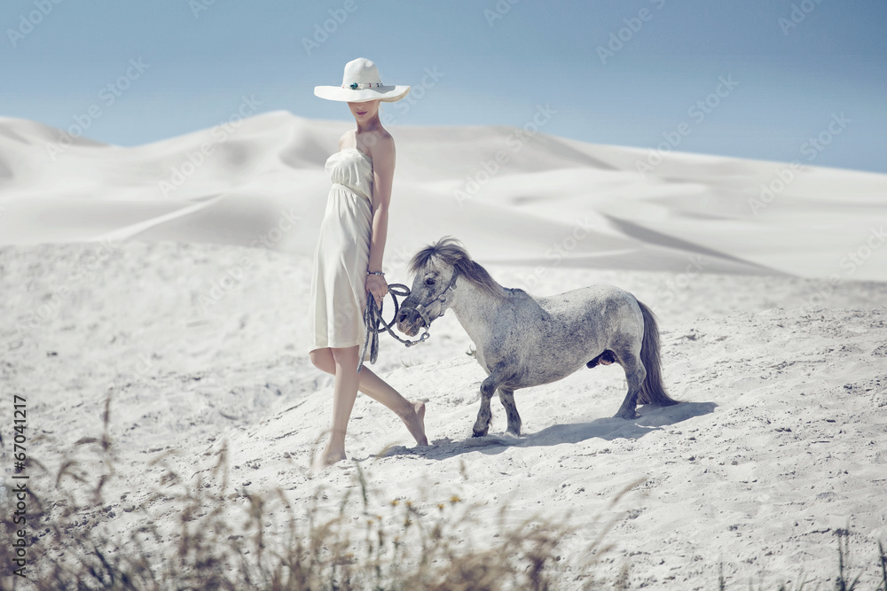Fototapeta premium Elegant lady with the cute pony