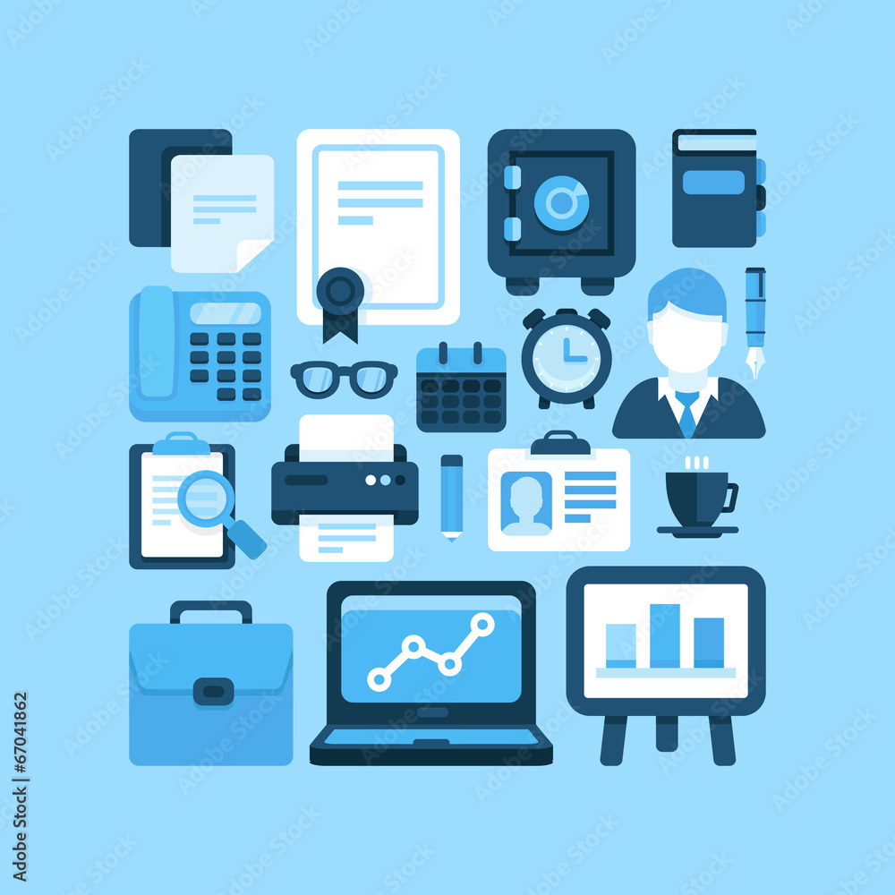 Flat vector office and business icons Flat vector office and business icons