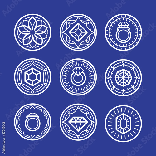 Vector jewelry signs and emblems in outline style