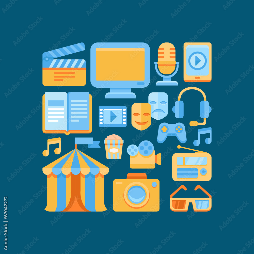 Vector media and entertainment icons in flat style