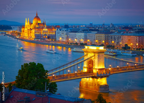 Budapest, Hungary. Chain Bridge and the Parliament. HDR photo