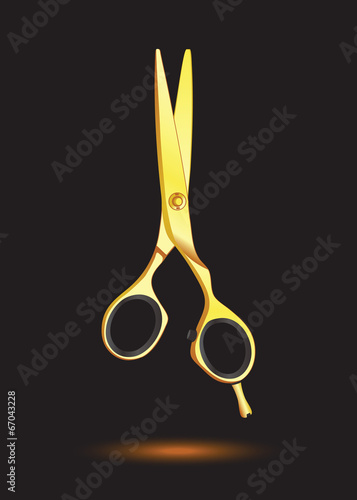 Gold Scissors on black background