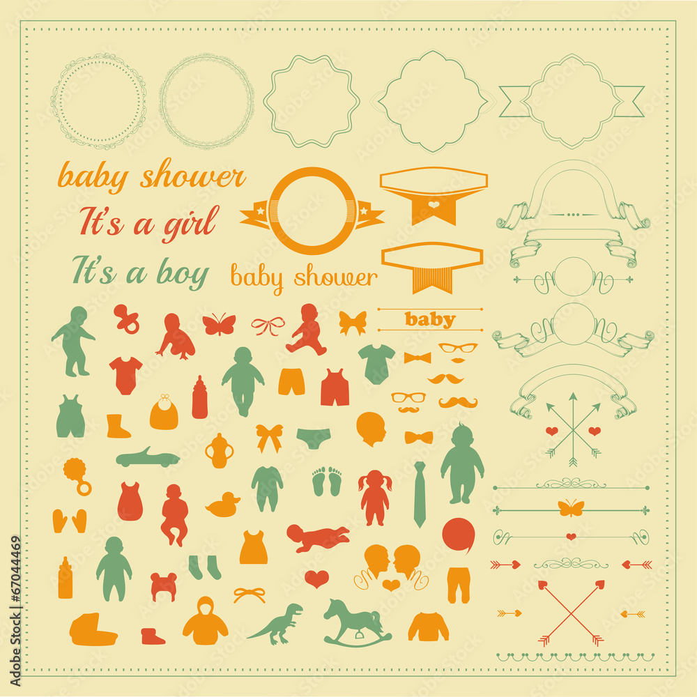 baby shower invitation card, isolated baby icons, baby shower invitation card, isolated baby icons,