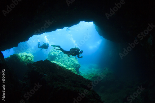 Scuba diving underwater cave