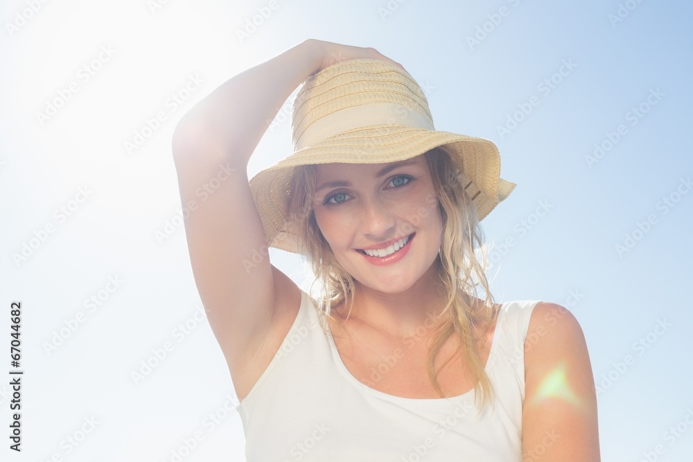 Gorgeous happy blonde posing at the beach Gorgeous happy blonde posing at the beach
