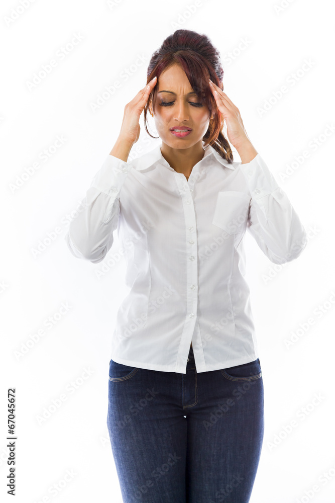 Indian young woman suffering from headache Indian young woman suffering from headache
