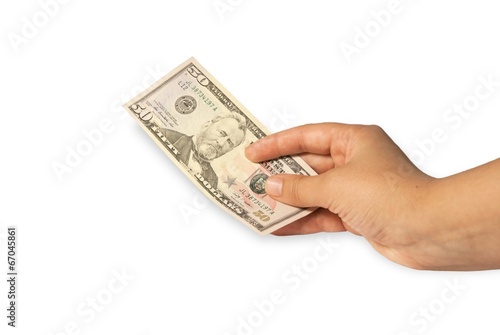 Female hand holding money dollars