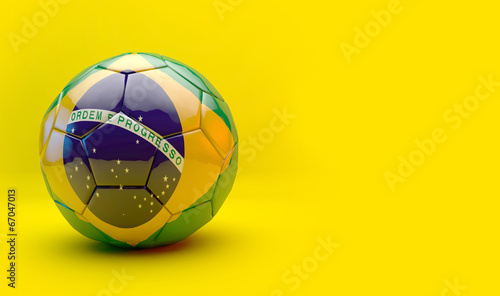 3d Soccer ball with Brazil 2014 flag isolated on yellow