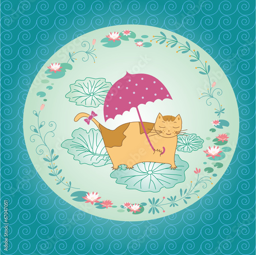 lotus flower and cat,greeting card