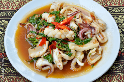 Thai fried squid in basil sauce