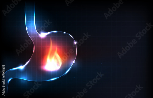 Human stomach burning. Fire in the stomach. Stomach pain concept