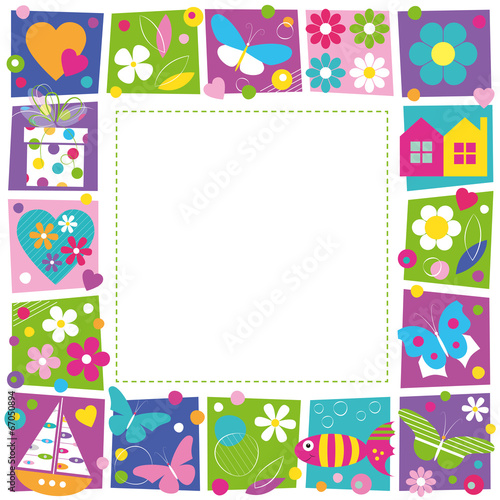 cute hearts flowers and butterflies border