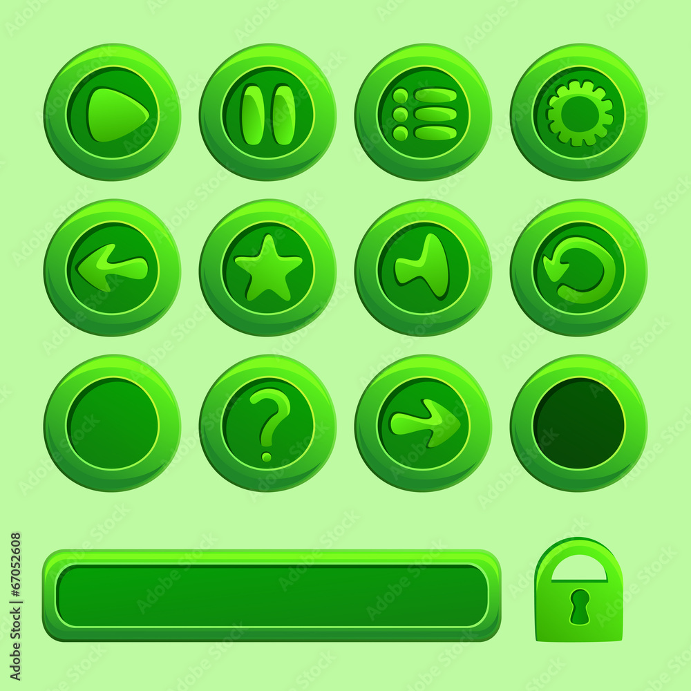 Mobile green vector elements For Ui Game - a set of play, pause,