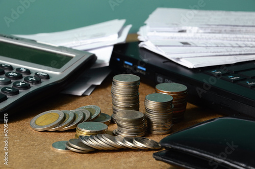 currency and receipts for financial concept