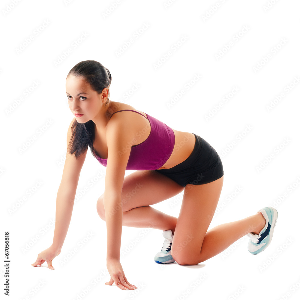 young woman in sportswear does exercises