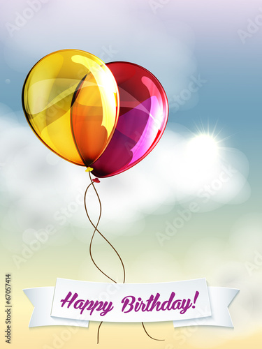 Happy birthday ballons greeting card red and violet