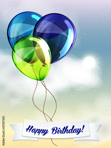 Happy birthday ballons greeting card blue and green
