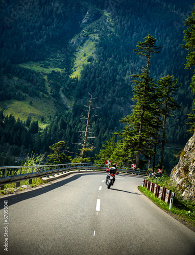 Motorcyclist on mountainous road