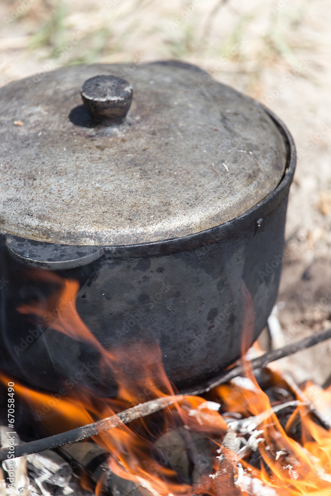 cauldron on the fire on the nature cauldron on the fire on the nature