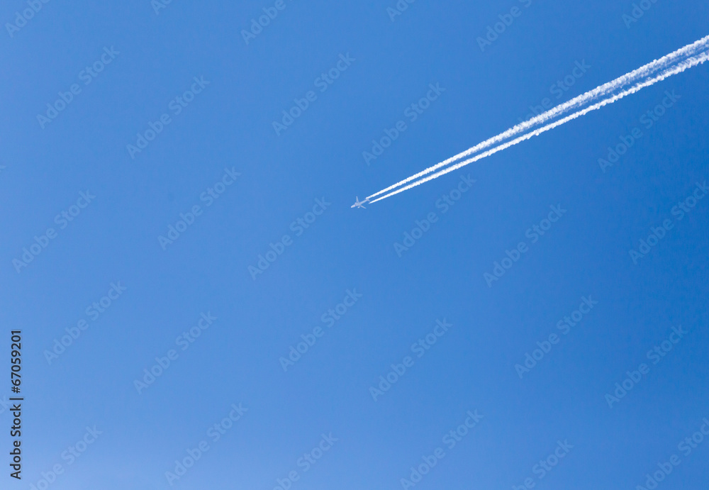 trace of an airplane in the blue sky trace of an airplane in the blue sky