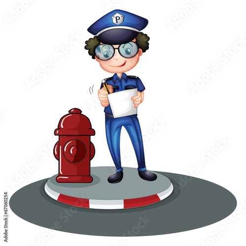 A police officer beside the hydrant