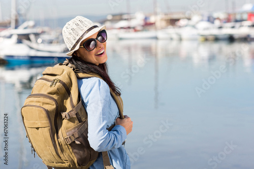 female tourist at the harbour