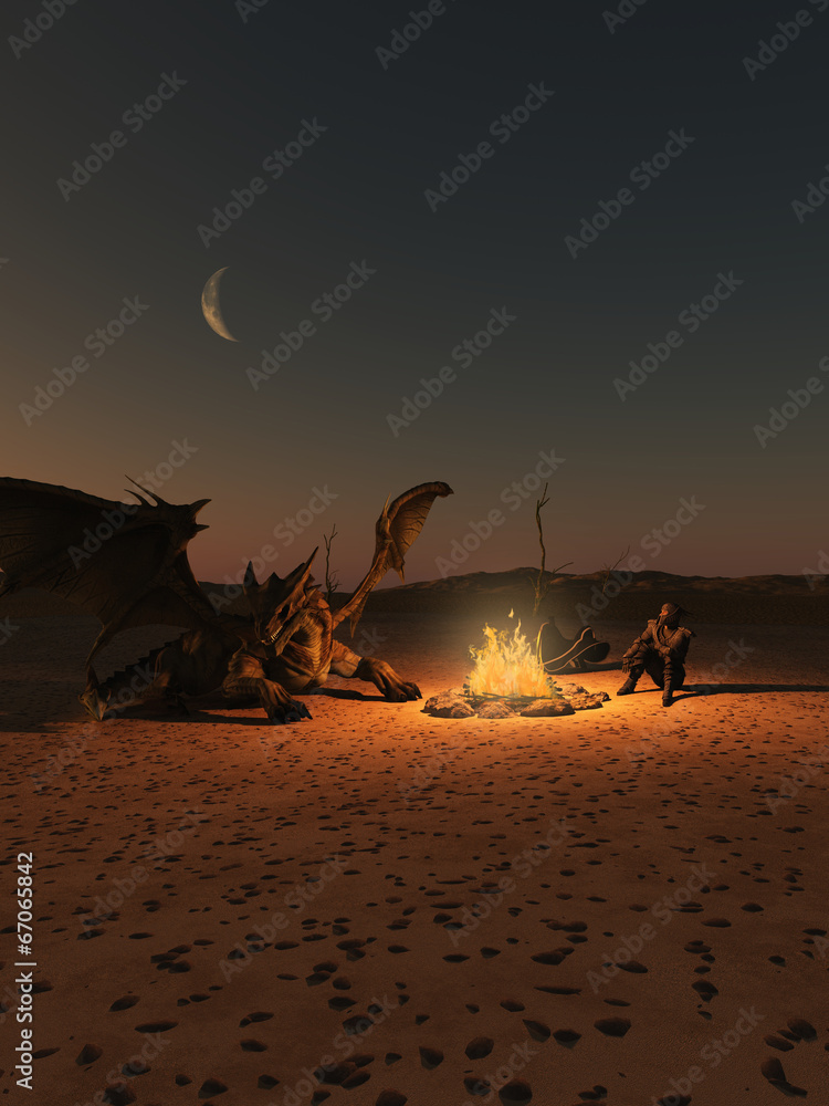 Dragon Riders Camp in Firelight - obrazy, fototapety, plakaty 