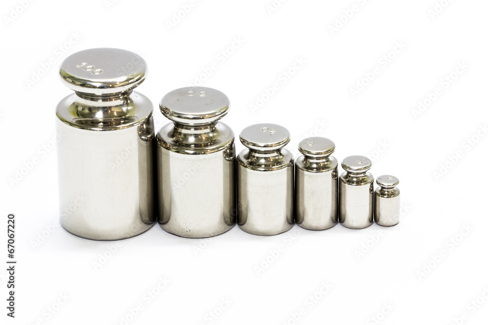 calibration weight set isolated on white background calibration weight set isolated on white background